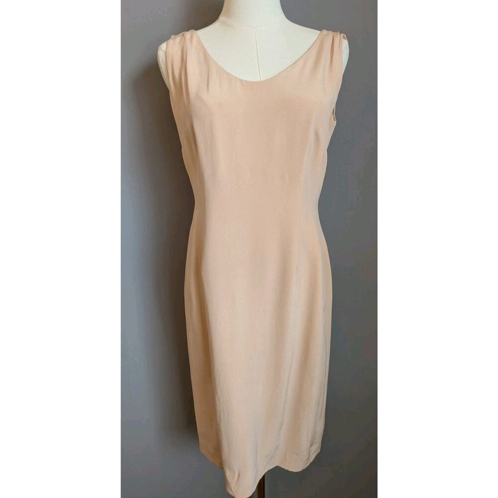 Vintage Jaeger Silk Slip Dress Nude Sleeveless Sheath Midi Classic Minimalist 8